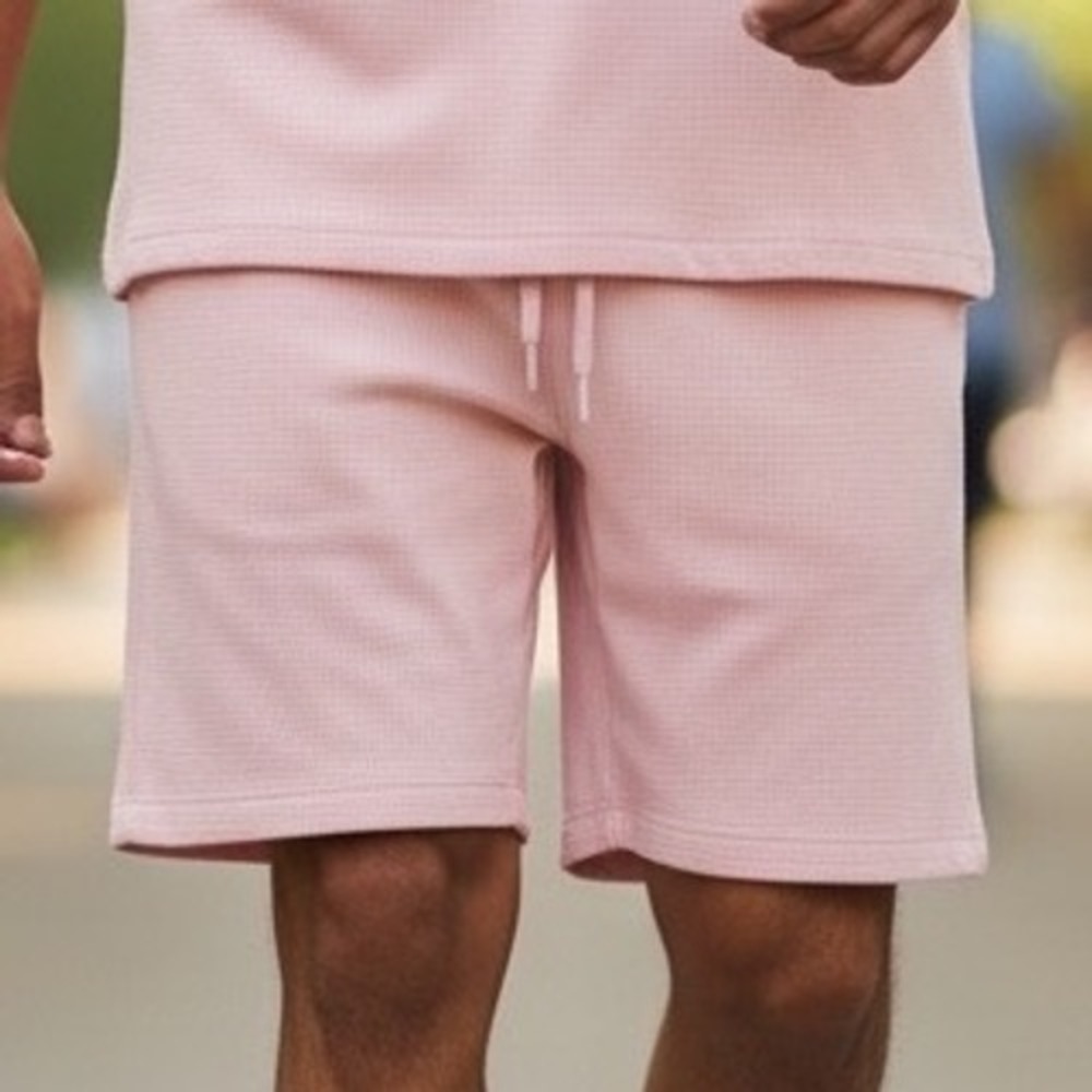 Amongst Others Mens Pink Waffle Knit Drawstring Gym Sweat Shorts Loungewear M - Picture 11 of 11
